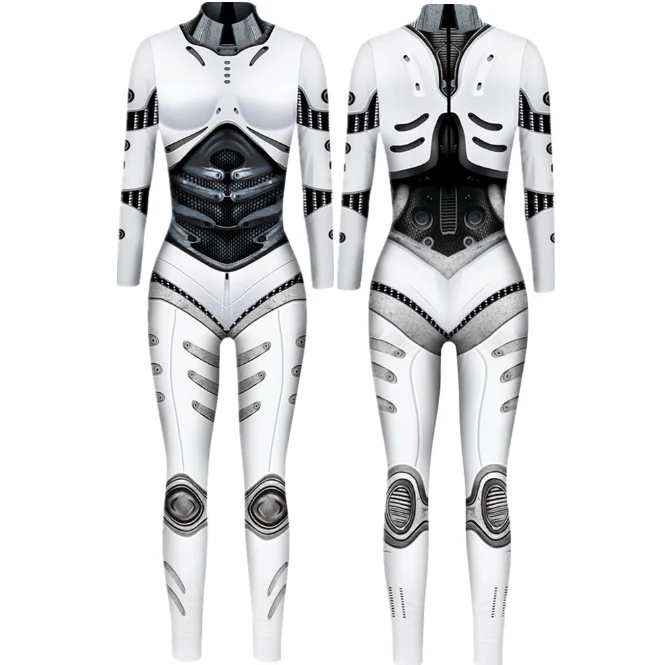Halloween Robot Jumpsuit Women Steampunk Cosplay Costumes Carnival Party Long Sleeve Bodysuit