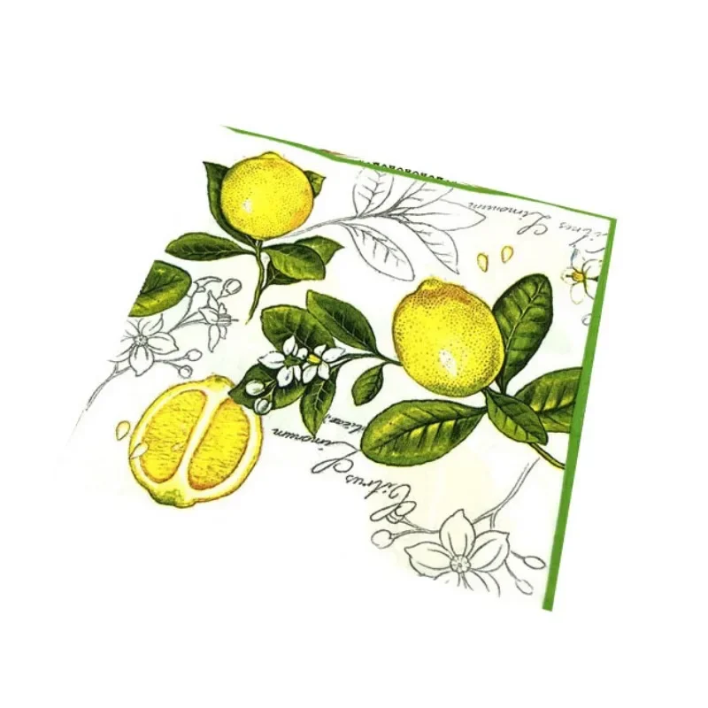 Tough Colorful Printed Napkin Paper Towel Towel Lemon Fruit Party Applicable Wine Glass Decoration Paper Placemat 2Ply 20pcs pac paper napkins disposable paper placemats tissue paper decoration