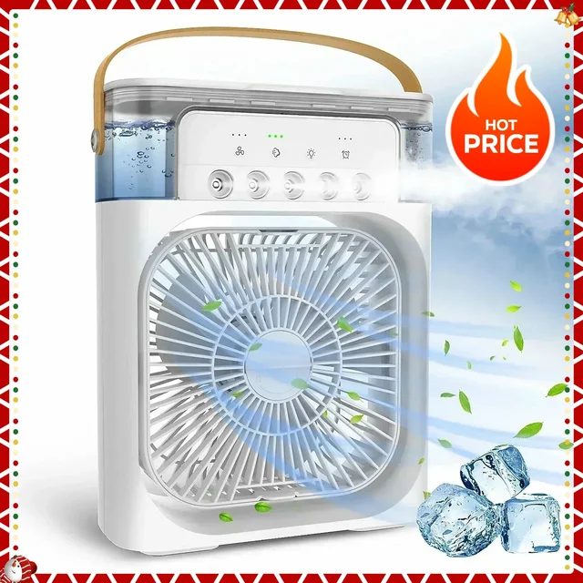 2025 Portable Humidifier Fan Air Conditioners USB Electric Fan LED Night Light Water Mist Fun 3 In 1 Air Cooler Humidifie Work 2