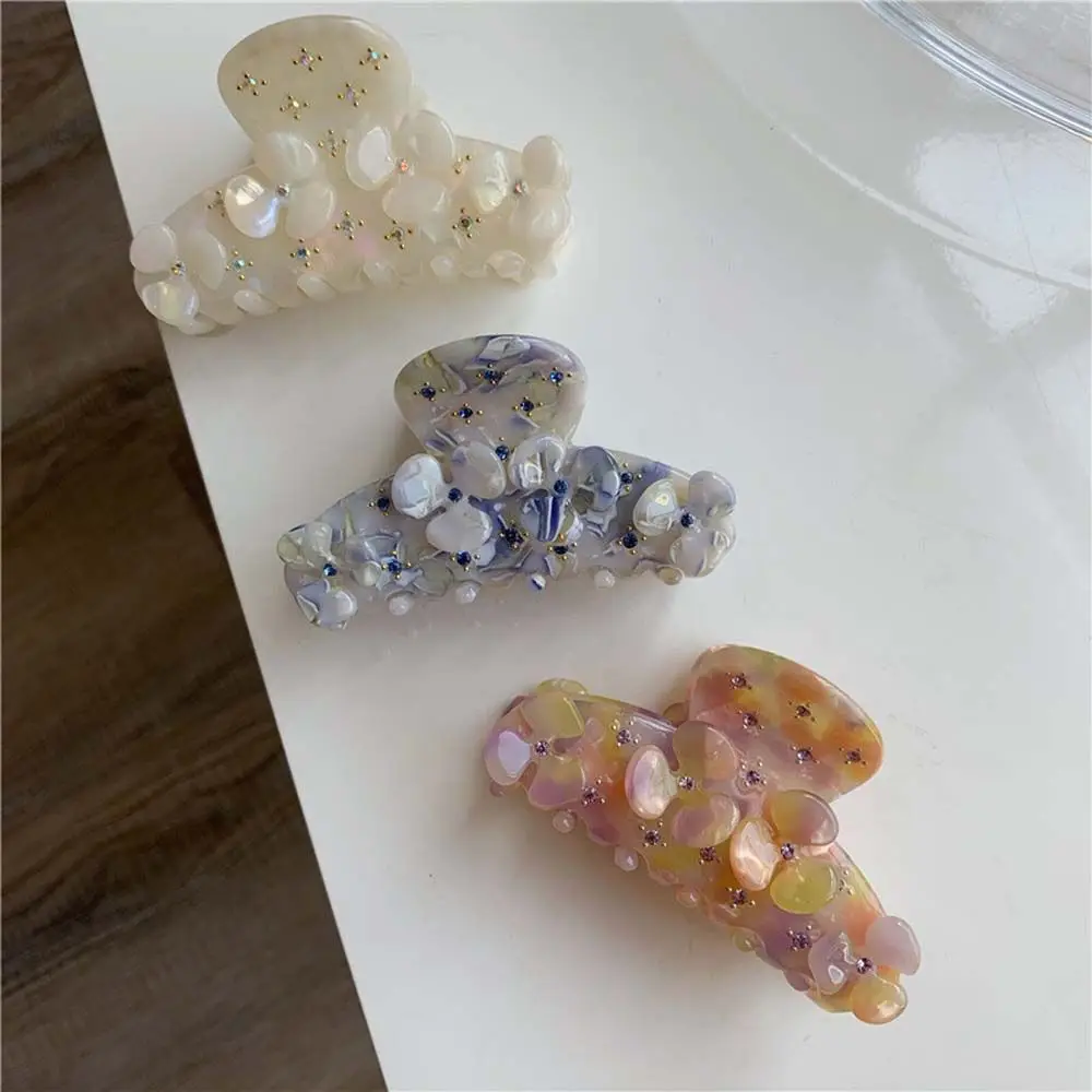 

Shiny Blue Purple Crystal Flower Barrettes Acetate Diamond Hair Ornaments Flower Hair Clips Acetate Hair Claw Korean Style