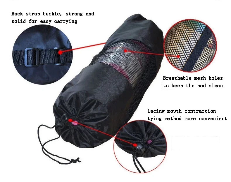 Description Picture 5 of item1 PCS Yoga Mat Bag Exercise Fitness Carrier Nylon Mesh Center Adjustable Strap Pilates Fitness Body Building Sports Equipment