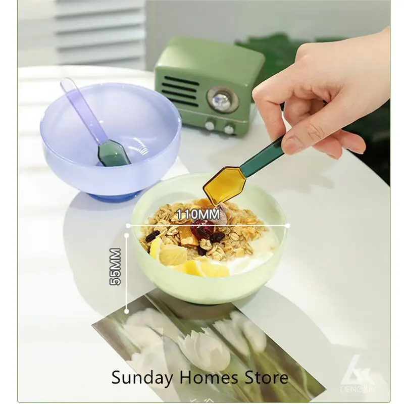 Icecream Glass Bowl Spoon Suit Dessert Salad  Yoghurt Bowl Tableware Soup Bowl Heat Resistant GlassMicrowave Oven Bakware
