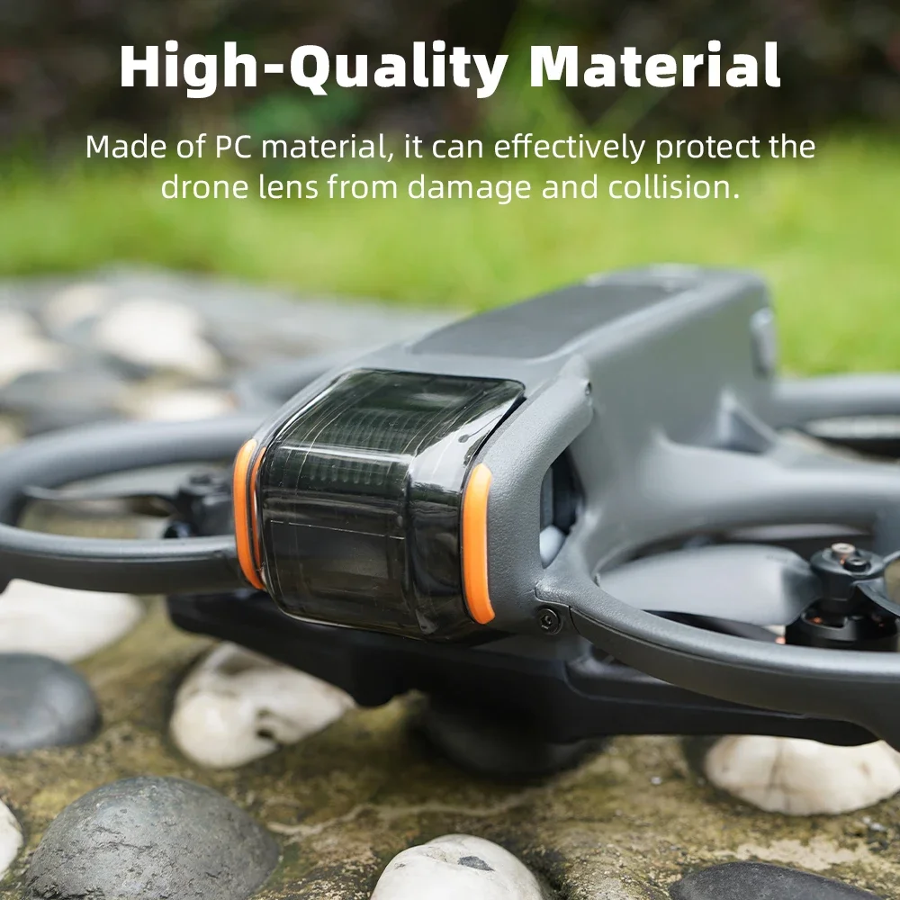 Capuchon d'objectif pour drone DJI Avata 2, protection anti-rayures et anti-poussière, détail du clip de fixation.