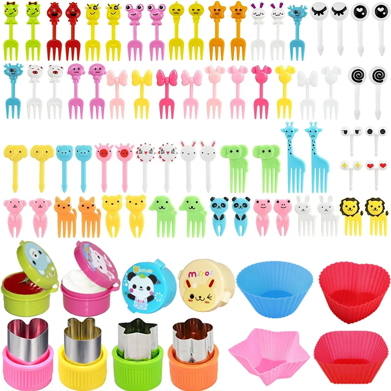 Mini Cartoon Fruit Forks For Children Kids Food Picks Small Snack Dessert Toothpicks Silicone Lunch Box Dividers