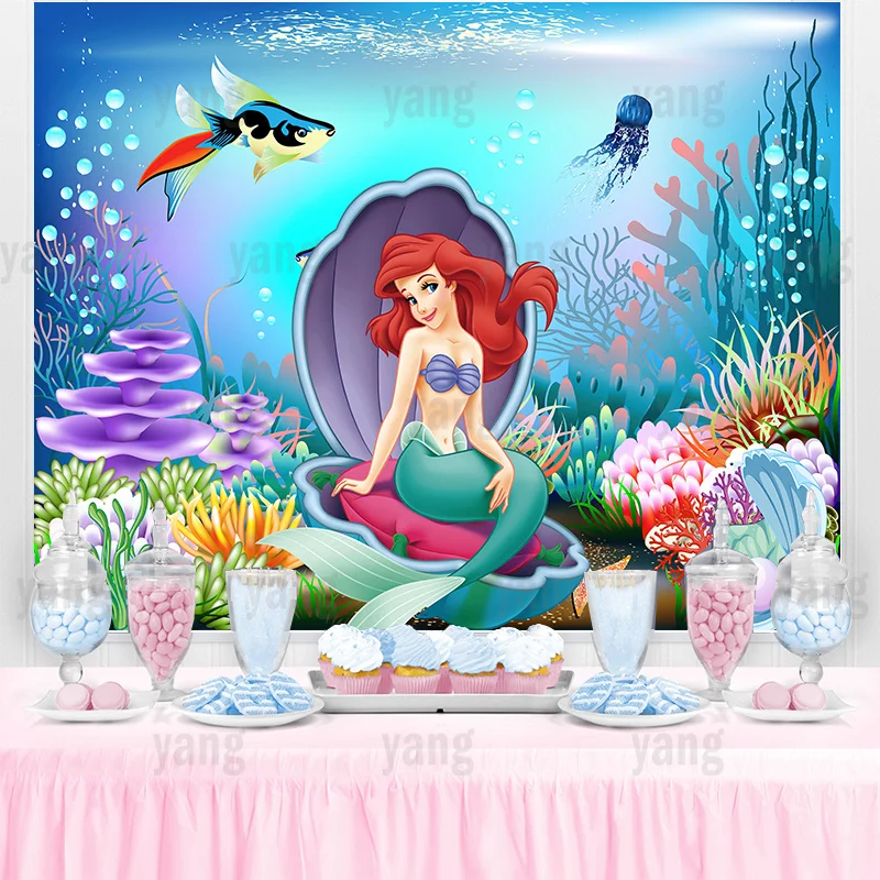 Disney Princess Wedding Castle Sirenetta Ariel Bubble Undersea Shell Sfondo Ragazze Festa Di Compleanno Baby Shower Banner Disne