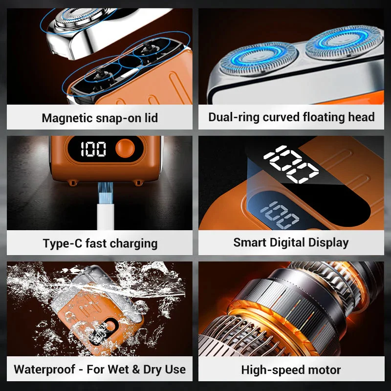 Mini Electric Smart Shaver Dual Blade Household Car Shaver Digital Display Rechargeable Shaver Powerful Beard Trimmer Tool