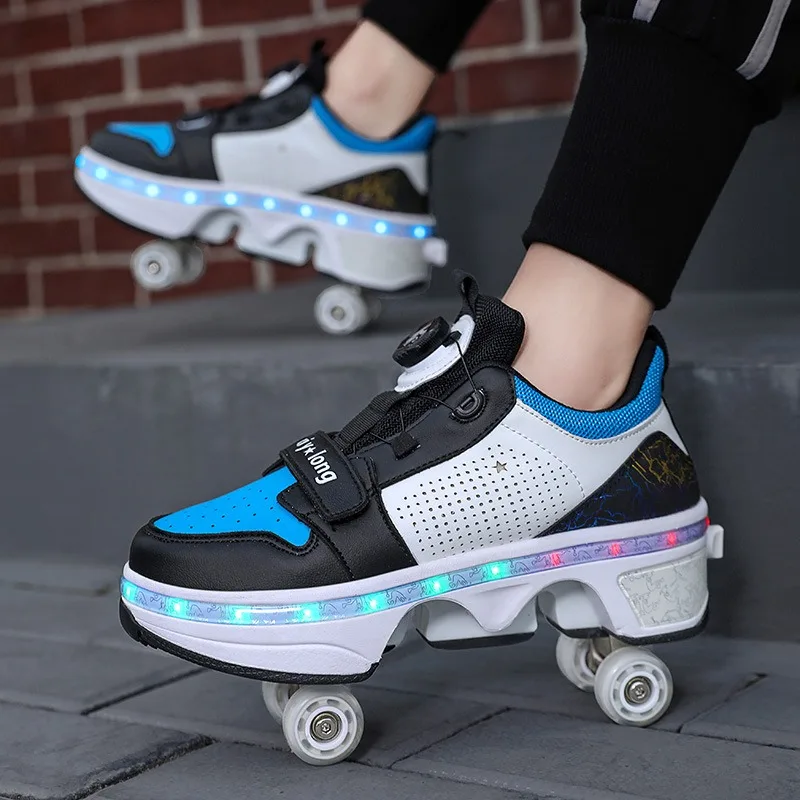 

Colorful Lights Four-Wheel Deformation Student Sports Shoes Roller Skates For Men And Women Convenient Rotating Buckle Skates