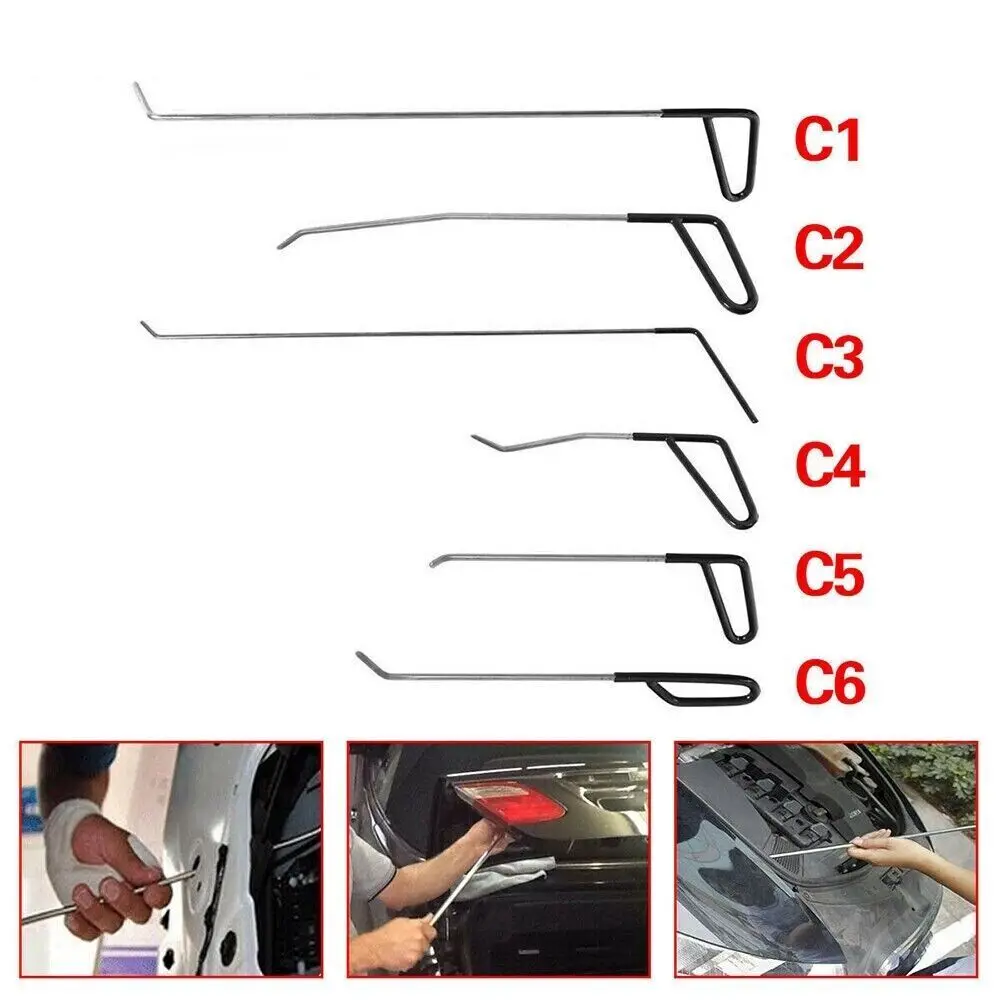 Auto PDR Paintless Extrator Rods, Ferramentas de reparo Dent, Remoção do carro, Granizo Push Kits, 6pcs
