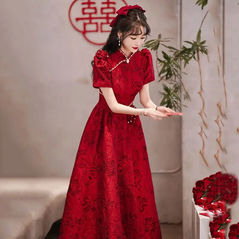 

Yourqipao Chinese Wedding Toast Dress 2023 Bridal Banquet Engagement Dress Traditional Cheongsam Evening Gowns Prom Dresses