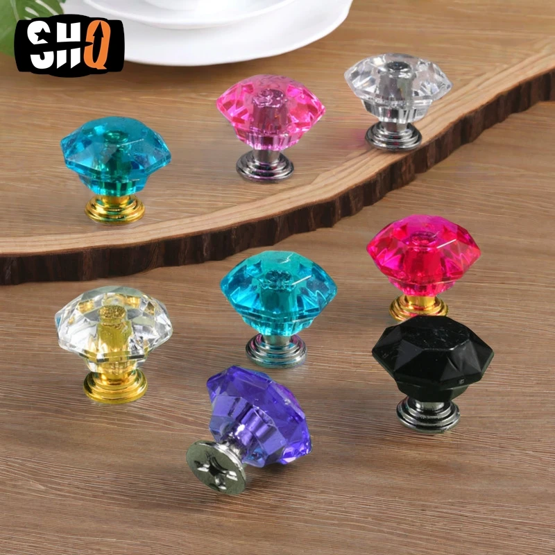 2Pcs Colourful Diamond Shape Design Plastic Crystal Knobs Cupboard Drawer Pull Kitchen Cabinet Door Wardrobe Handles Hardware
