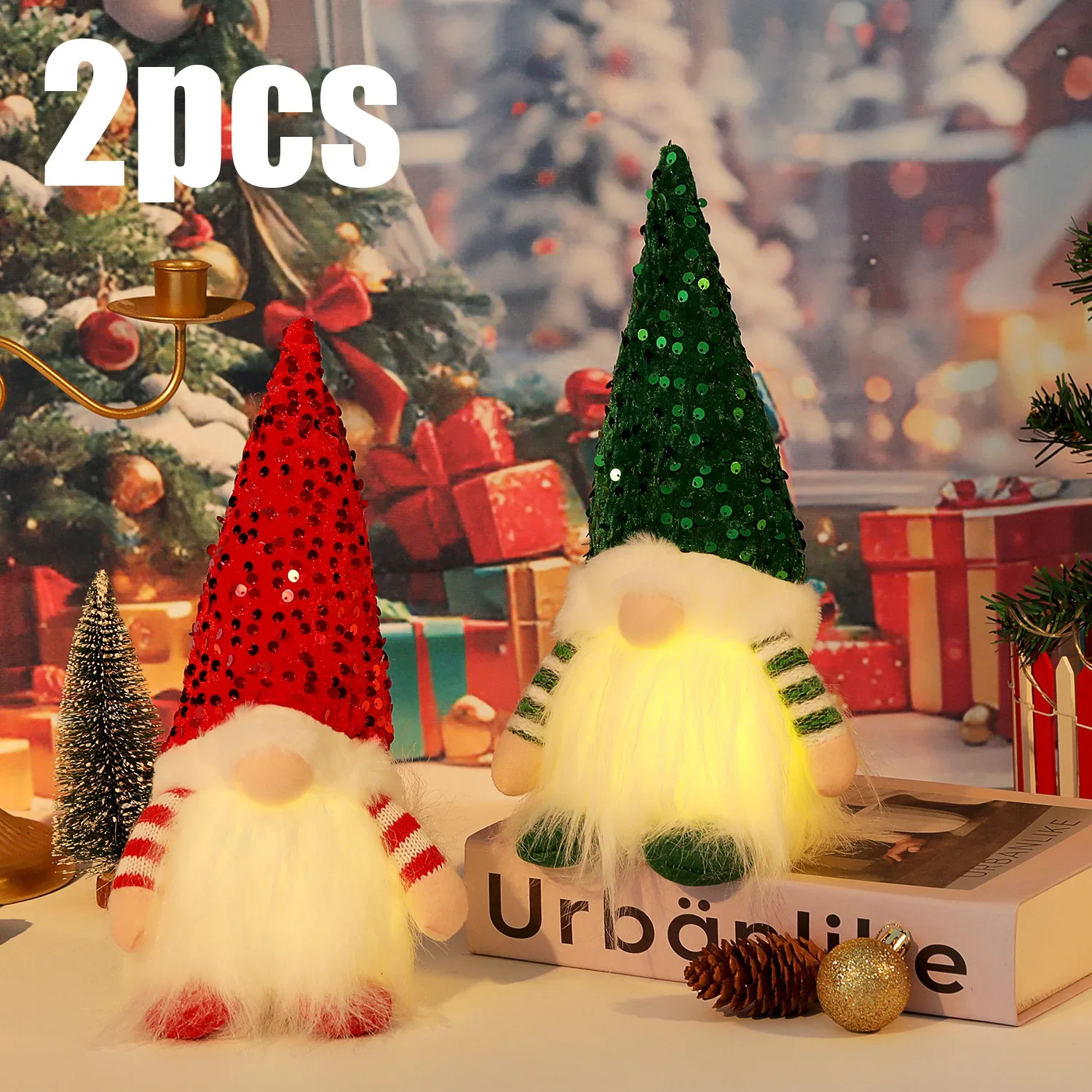thumbnail image 1 of 1 ~ 4 piezas 2024 Muñeco de Navidad Elfo Gnomo de punto con luz de noche LED Decoraciones navideñas para el hogar Navidad Año Nuevo 2025 Regalo, 1 of 5