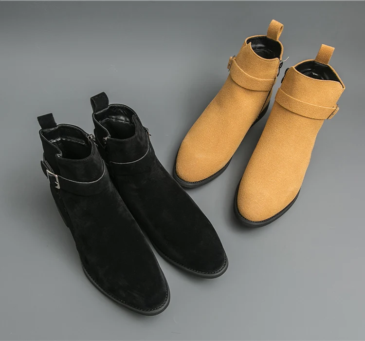 Herren-Chelsea-Stiefel aus Wildleder, hohe Lederschuhe mit Reißverschluss, modische, bequeme, rutschfeste Stiefeletten für Freizeitgeschäfte – Detail 6