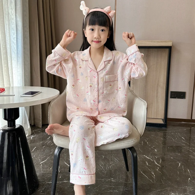 클라우드 코튼 아동 잠옷 긴팔 봄 가을 홈웨어 공주 스타일 여아 파자마 편안한 폴리에스터