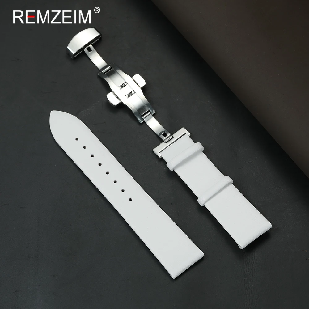 Elegant Slim Watch Strap with Butterfly Buckle - Comfortable Faux Leather Band for Women