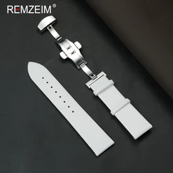 Elegant Slim Watch Strap with Butterfly Buckle - Comfortable Faux Leather Band for Women (White)