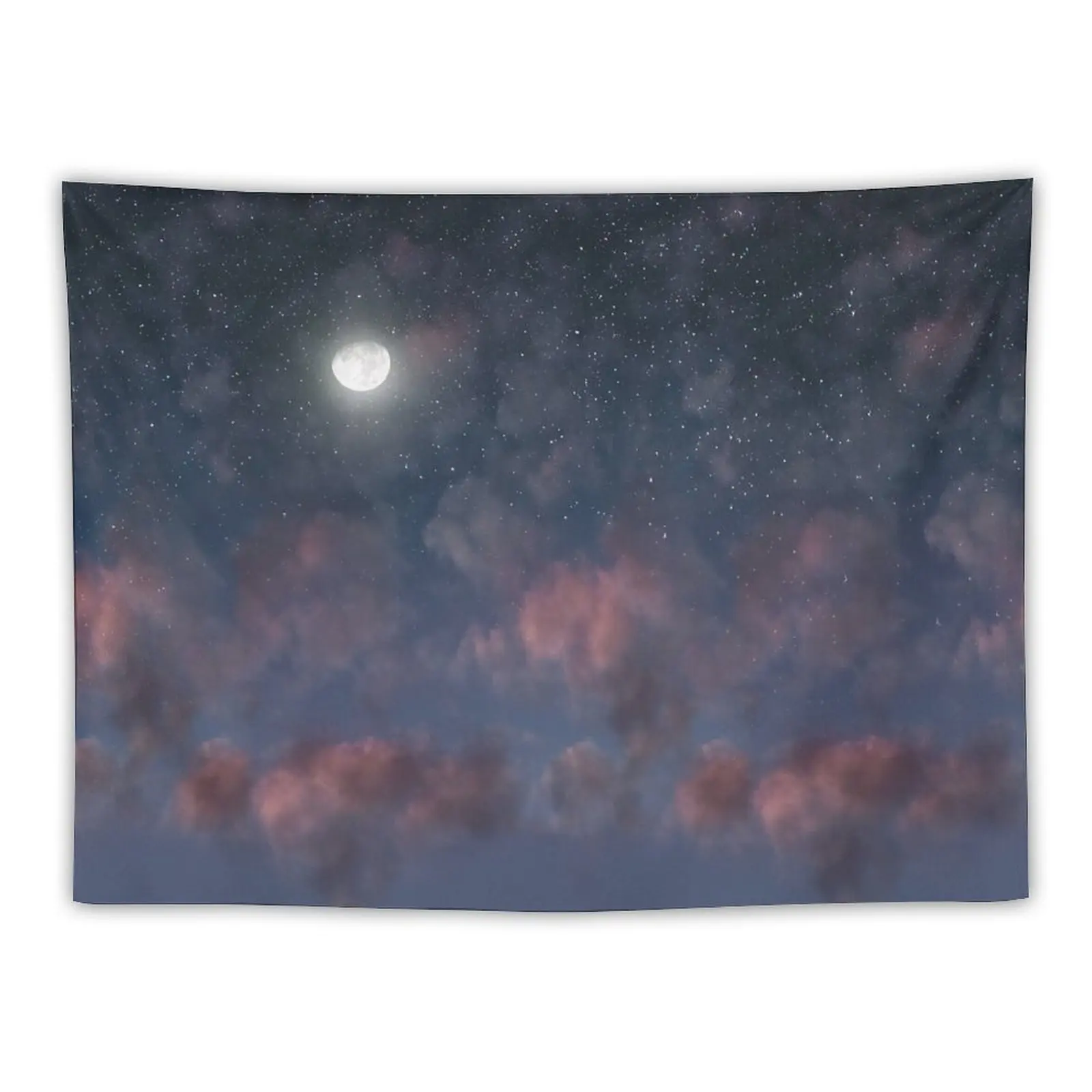 Glowing Moon on the night sky through pink clouds Tapestry House Decoration Room Ornaments