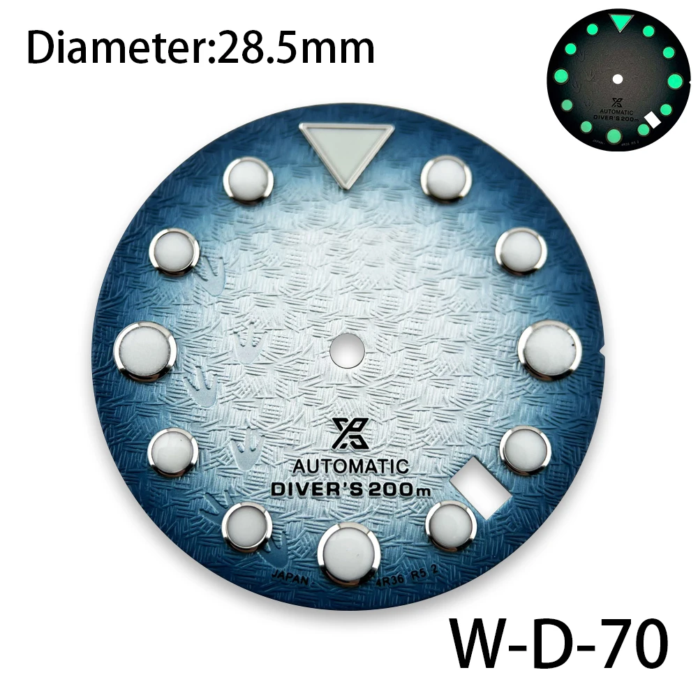 28.5mm S Logo Watch Dia For NH35/NH36 Movement 3D Printed Matte Texture Green Luminous Watch Modification Accessories