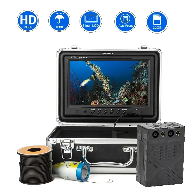 Underwater Fishing Camera 7 Inch LCD Monitor Fish Finder Waterproof 1000TVL  Fishing Camera 12pcs Infrared Lights for Lake Boat