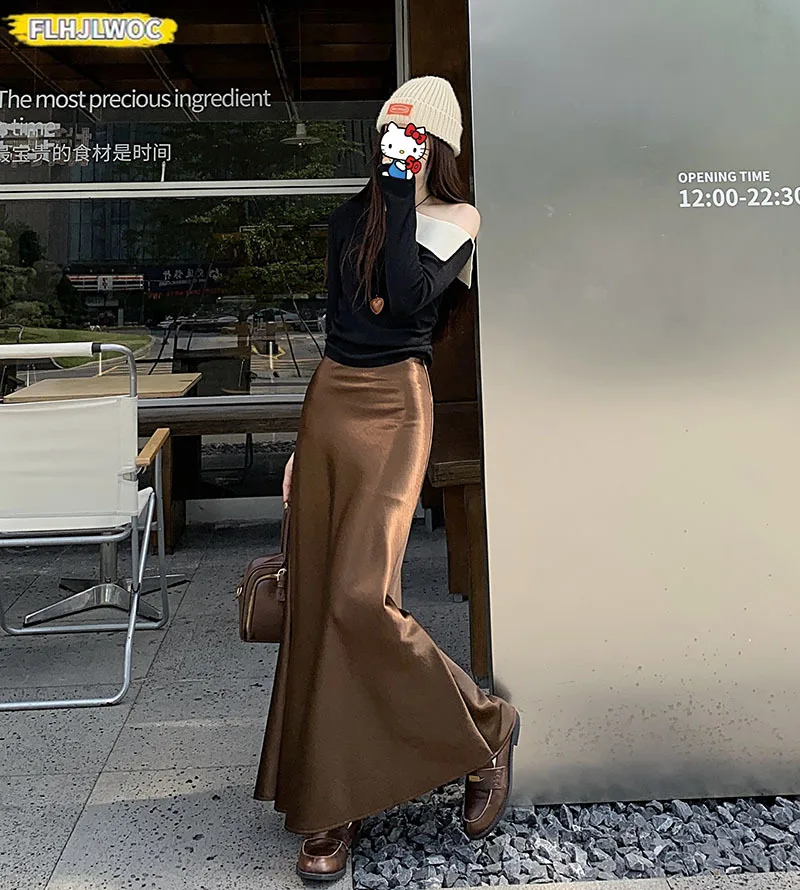 2025 Latest Korean Style Bright Mermaid Skirt Perfect for Slimming Shaping Woman Autumn Spring High Waist Sexy Long Maxi Skirts 6