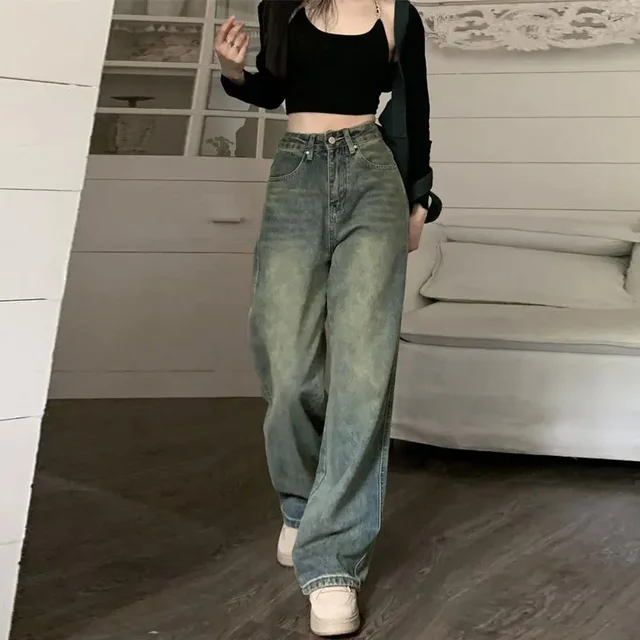 Jean amincissant taille haute Vintage, Style américain, bas de cloche décontracté, pantalon Long polyvalent à jambes droites pour femmes 4