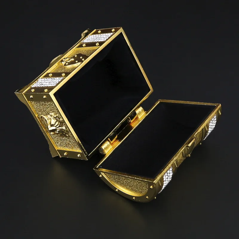 Classic Treasure Chest Jewelry Storage Box Zinc Alloy With Zircon Keepsake Gift Case For Ring Earrings Necklace