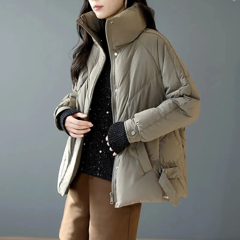 Stand-up Collar Stitching Warm Long-sleeved Cotton Coat Ladies 2022 Winter New Korean Version Loose and Fashionable Cotton Coat