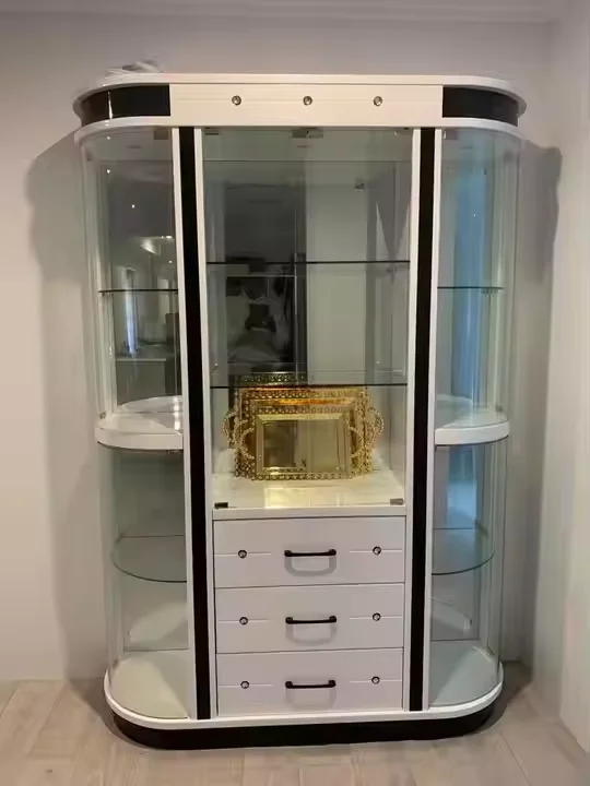 Glass Door Wine Cooler Storage Display Cabinet with Lamp Large Capacity Beautiful, Suitable for Living Room Office