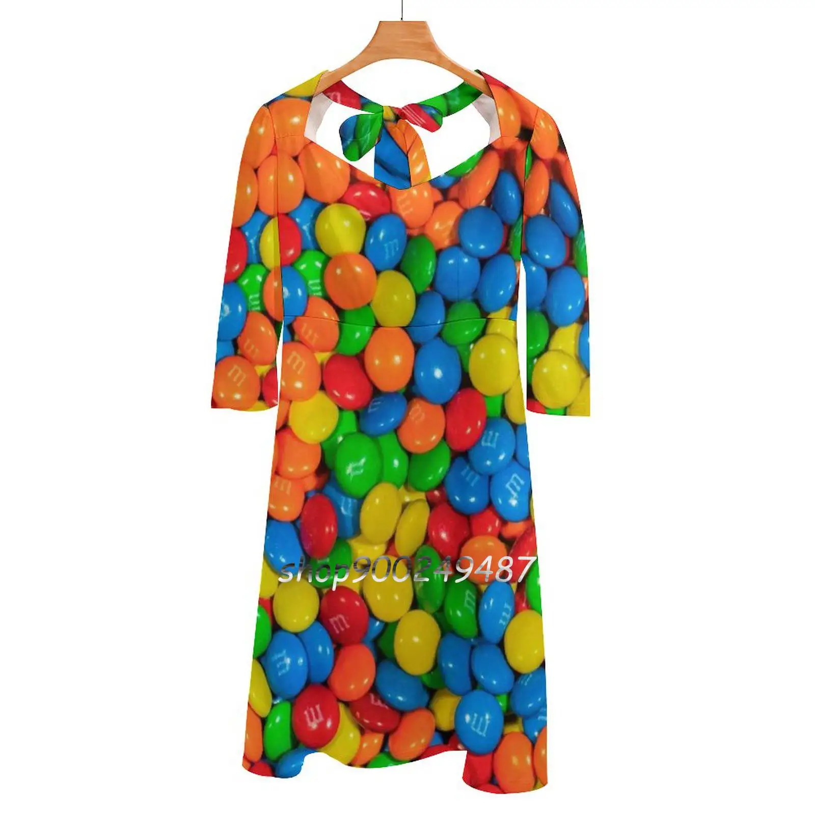 M & M Abito Collo Quadrato Nuovo Plus Size Elegante Donna Vita Vestito Stretto John Veloci Baneling Candy M M M Ms Sweet Food Colors