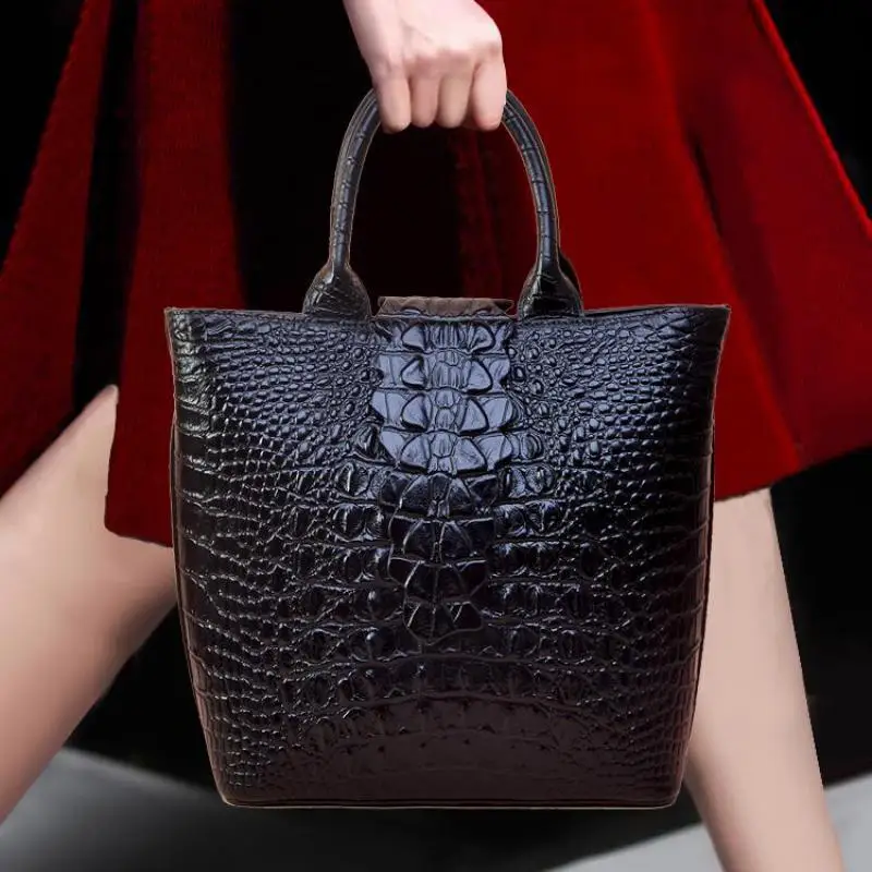 

Luxury Brand Women's Bag New With High-quality Leather Crocodile Pattern Embossed Bucket Shaped Large Capacity Handbag For Women