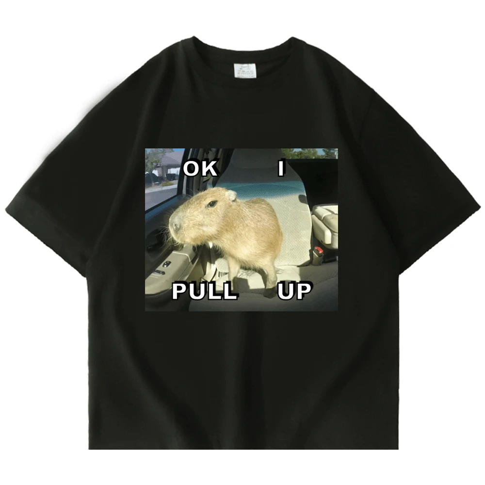 

Capybara Meme Funny Streetwear Car Pull Up Print T Shirt Capybaras Tee Shirt for Men Women Kawaii Vintage Summer cotton T-shirt