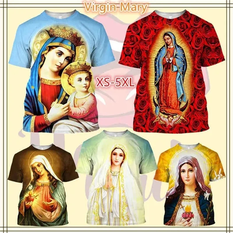 

Christian Mother Of God Virgin Mary 3D Printing T Shirt Jesus Cross God Cross Jesus Loves All Christian Unisex Tee Shirts Tops