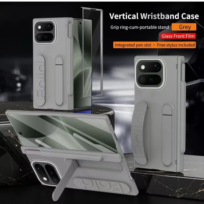 Hinge-Protected Phone Case with Wristband, Stand, Pen Holder, & Screen Protector