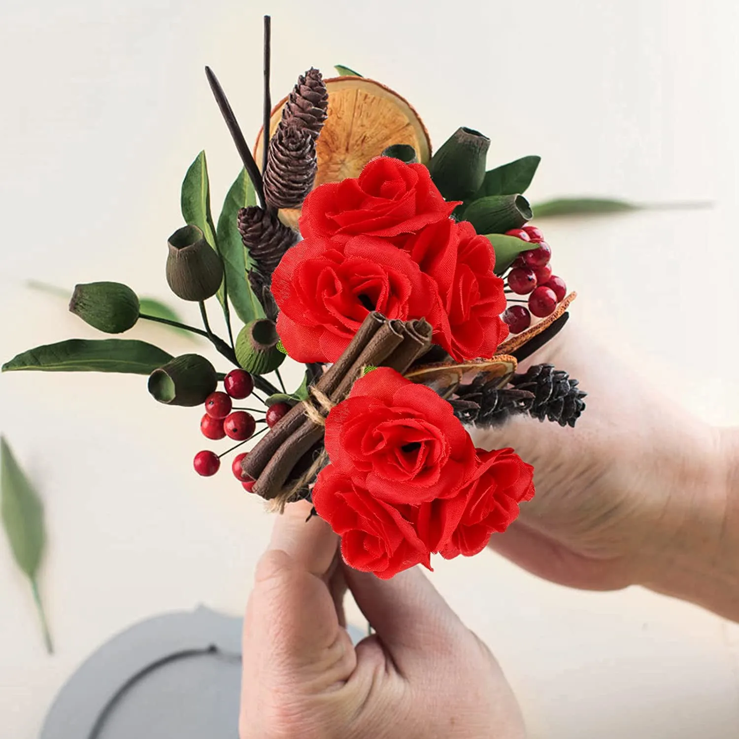 10/20 stücke Künstliche Blumen Seide Creme Rosen Heißer Verkauf Hochzeit Brautstrauß Diy Geschenk Hause Zimmer Garten Festival Party Dekoration – Detail 3