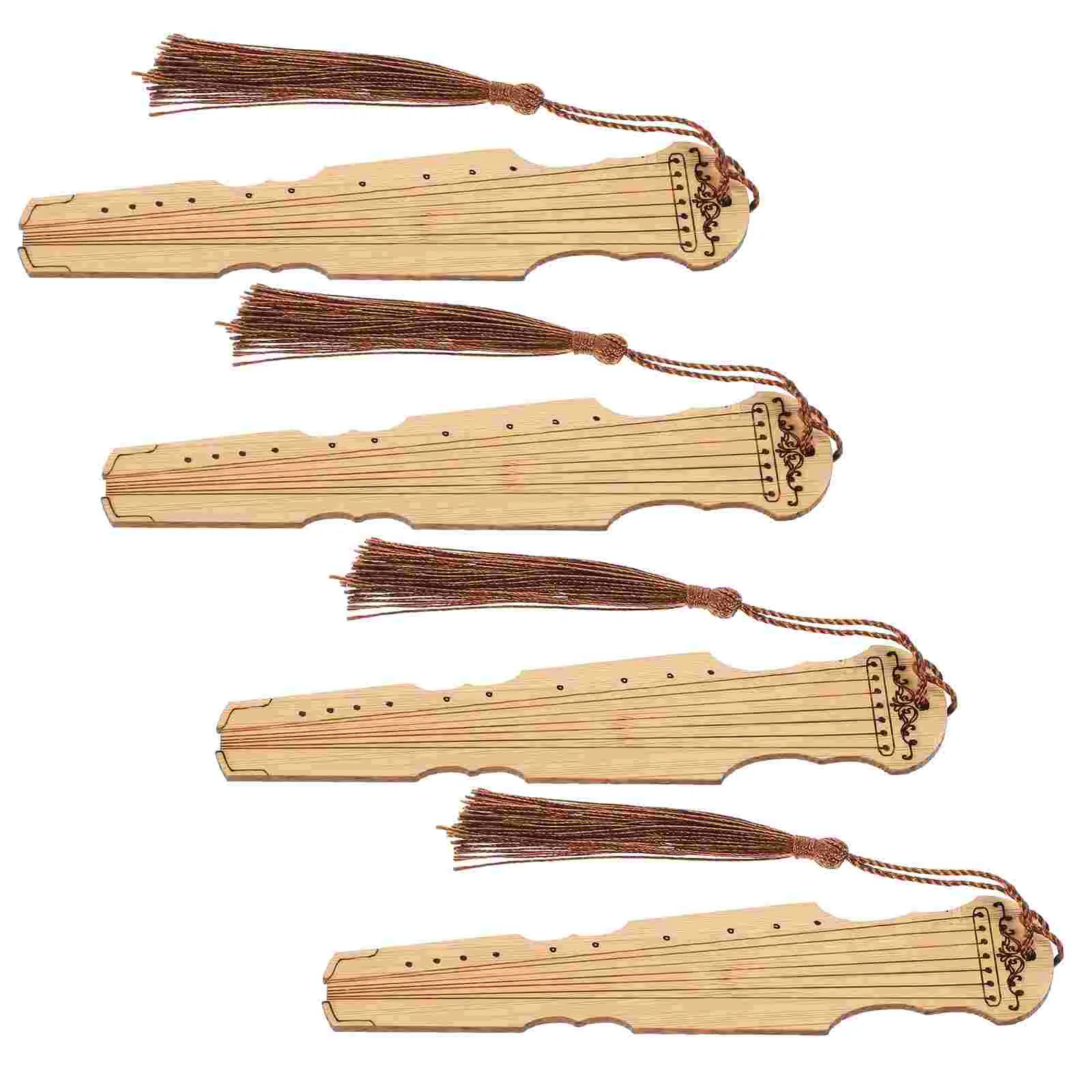 

4pcs Bamboo Bookmarks Guqin Shaped Book Page Markers with Tassel DIY Bamboo Page Marker