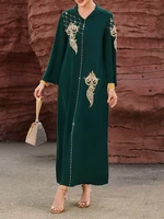 Mia Muse Ramadan Essentials Women's Muslim Elegant Abaya Dress V Neck Long Sleeve Maxi Sequined Floral Glamour Dress 4