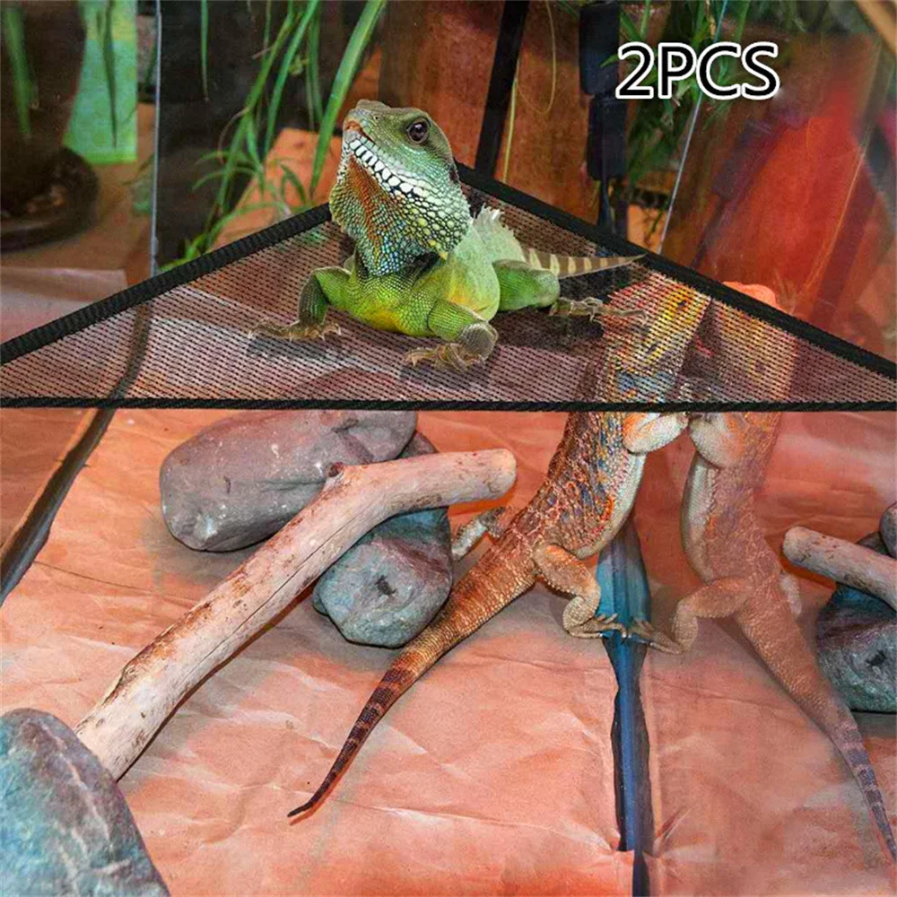 2pcs Hammock Chair With Suction Cup For Reptile Lizard Gecko Climbing Triangle Net