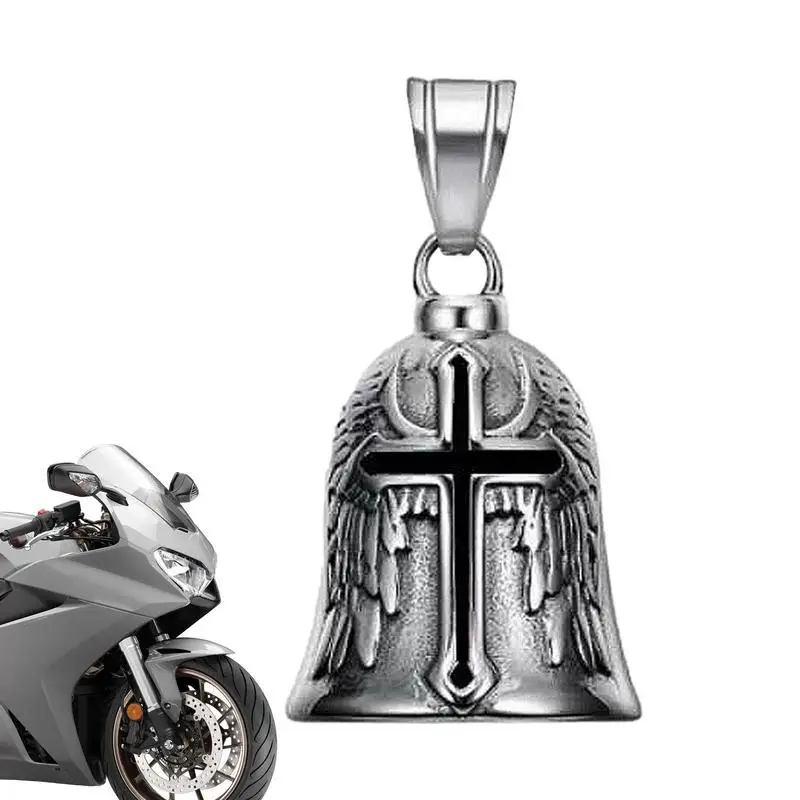 Retro Punk Style Men's Lucky Bell Angel Wing Knight Bell Metal Pendant Motorcycle Riding Protector Bell Accessories Bell