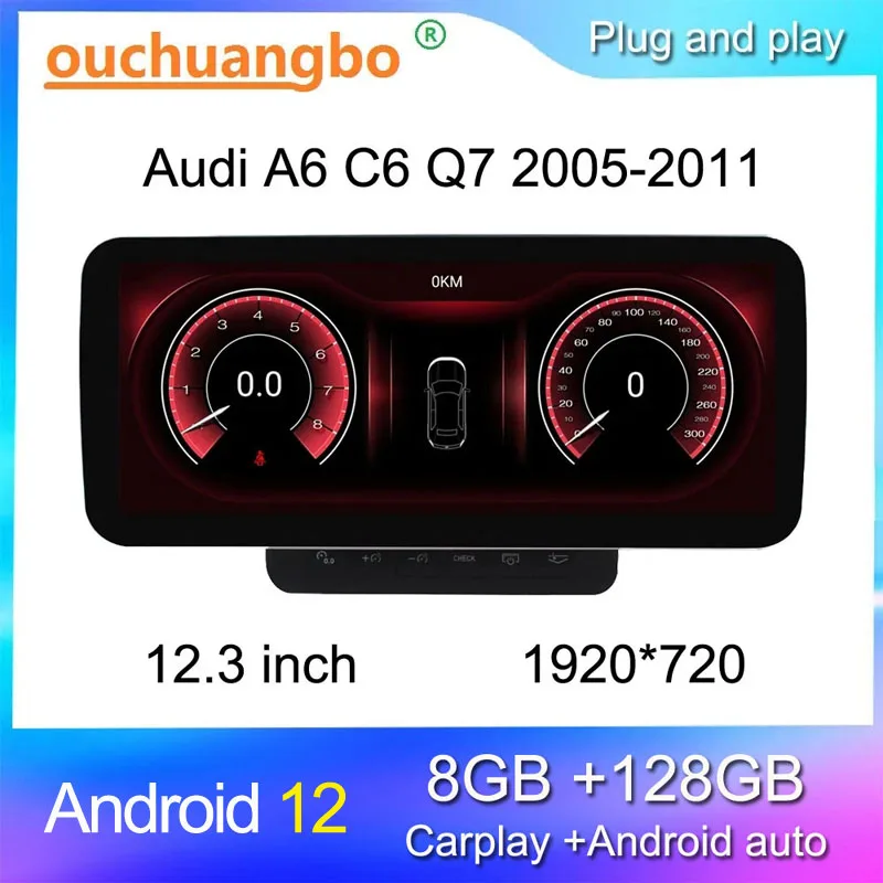 

Мультимедийный радиомагнитофон Ouchuangbo, 12,3 дюйма, A6 C6 Q7 2005-2011, Android 12, стерео, медиаплеер, gps-навигация, RHD LHD