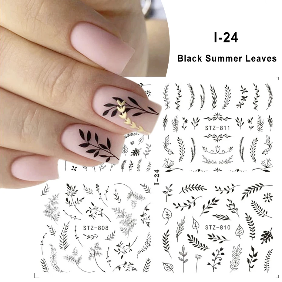 4pc Winter Design Water Nail Stickers Set Christmas Tree Nail Art Decal Black Summer Leaves DIY Manicure Slider nail stickers nail art decoration nail decals