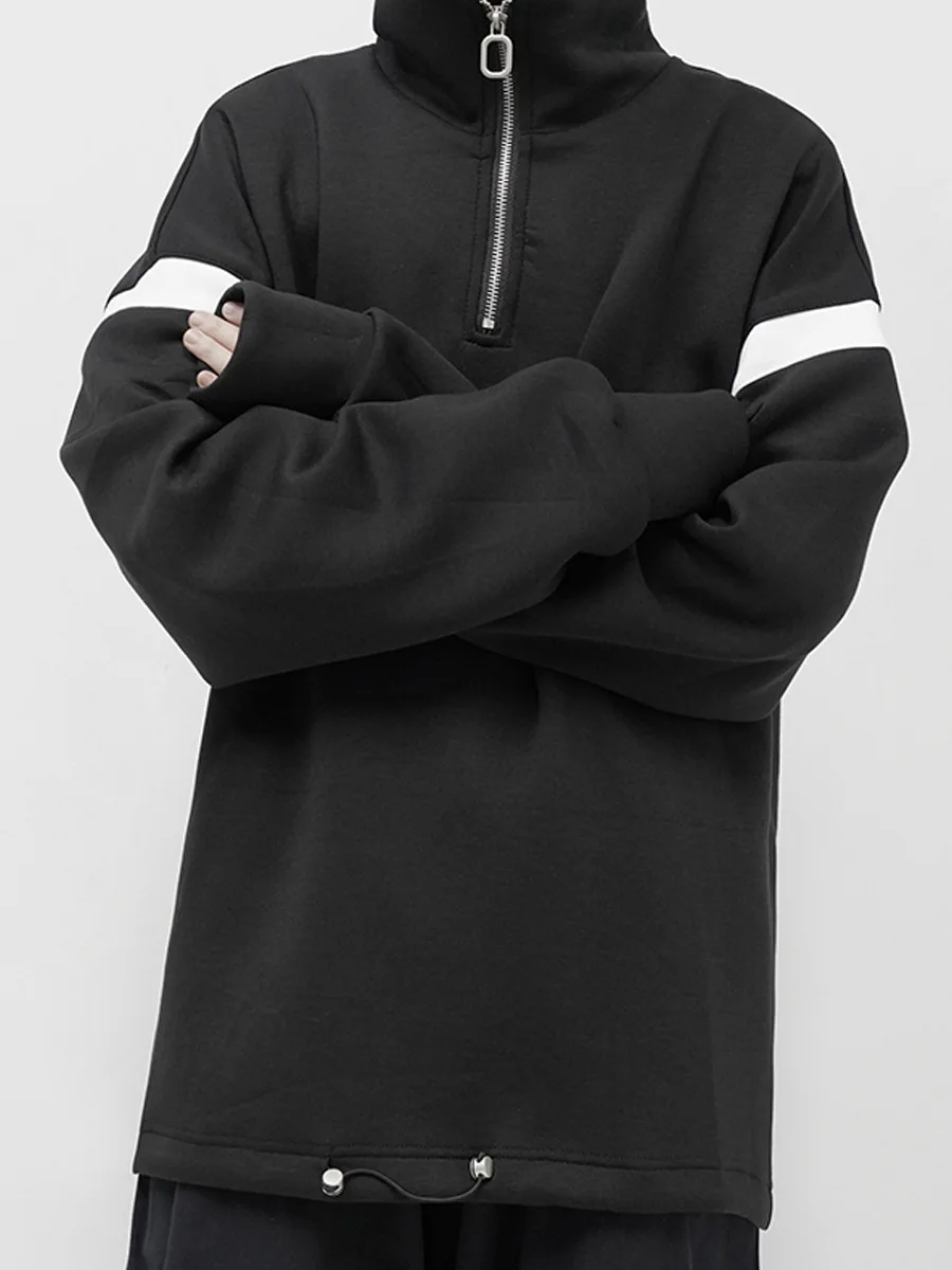 

Men's Loose Long Sleeved Sweater Spring And Autumn Fashion Trend Personalized Design Zipper Stand Collar Couple's Same Sweater