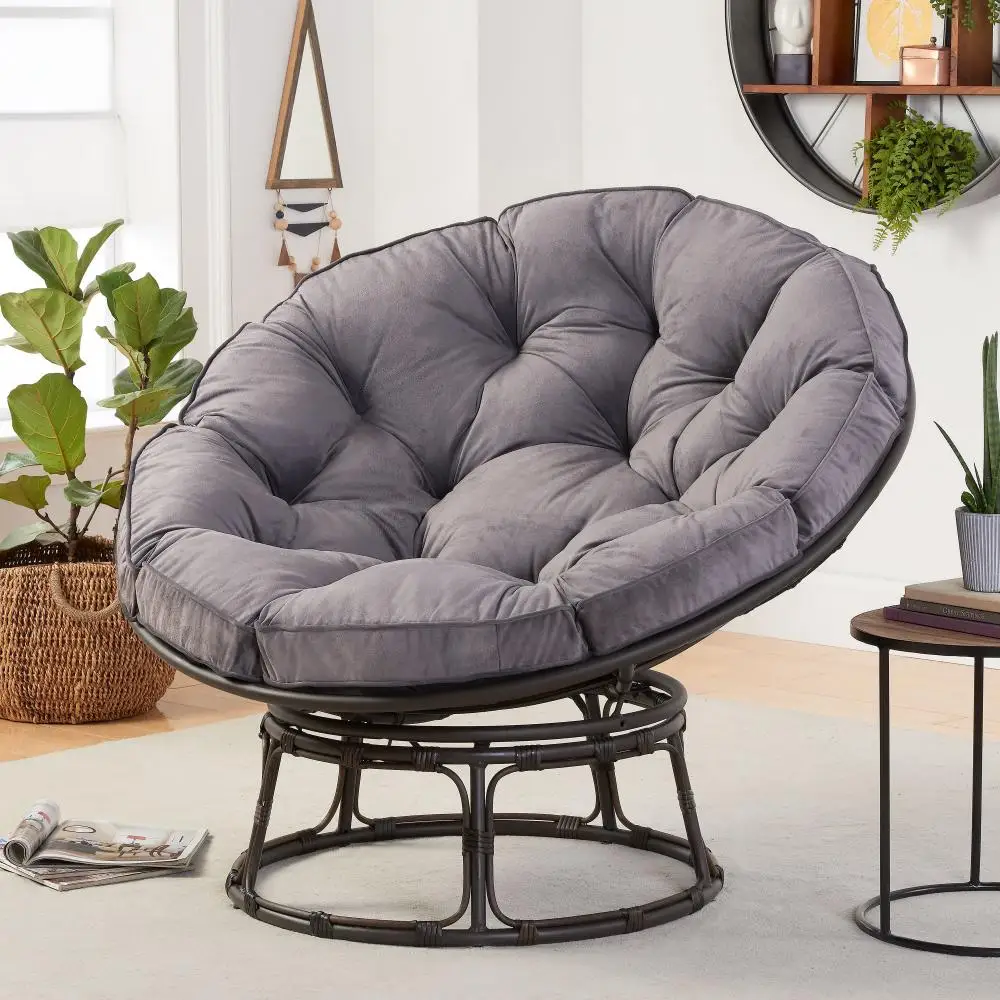 

Papasan Chair, Charcoal Gray Comfortable Upholstered Garden Chair Living Room Chair Balcony Chair(Us Stock)