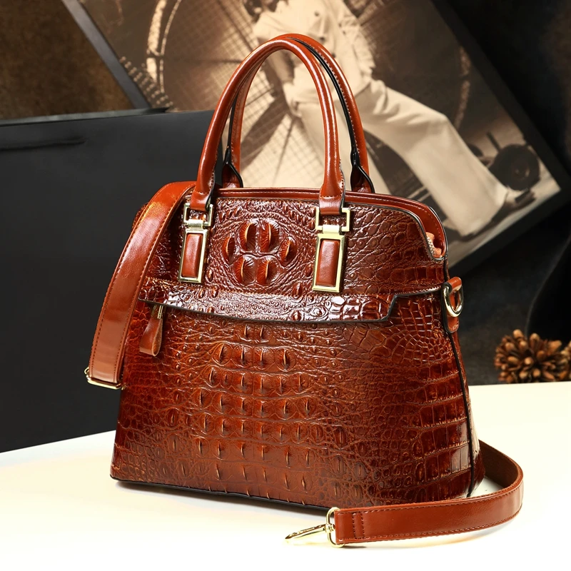 

Real Genuine Leather Women Handbags Crocodile Pattern Cowhide Shell Bag Female Shoulder Messenger Bag Ladies Portable Tote Bags