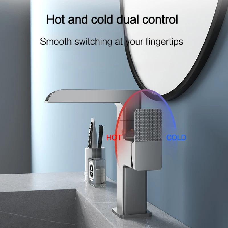 Rubinetto Lavabo A Cascata Con Luci LED Che Cambiano Colore - Indicatore Temperatura, Autoalimentato, Facile Installazione, Design Moderno
