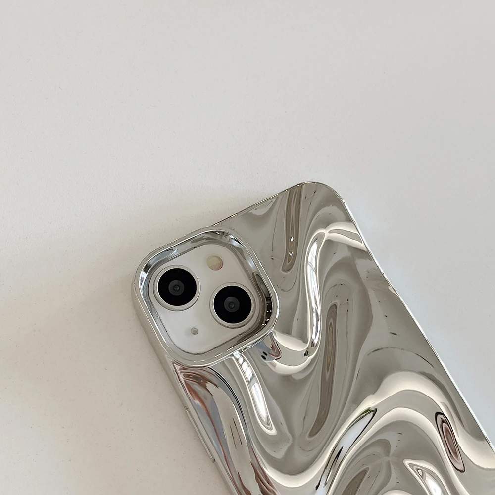 3D-Elektroplattierte Handyhülle mit Wasserwellenmuster in Silber für iPhone 18 17 16 15 14 13 12 11 Pro Max, weiche, stoßfeste Schutzhülle – Detail 11