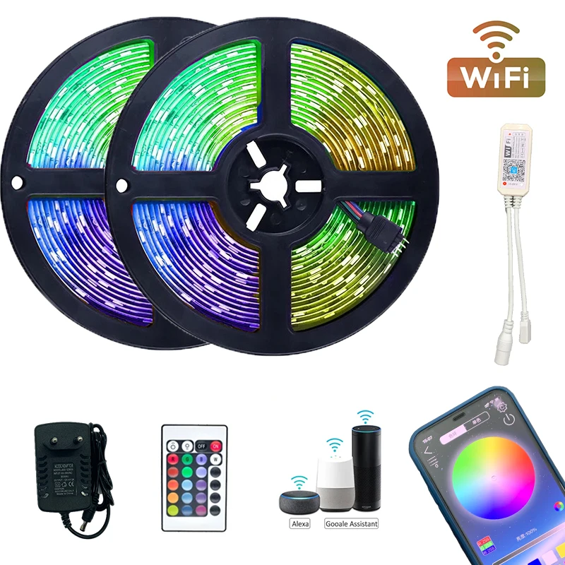 

Светодиодные ленты RGB, гибсветодиодный светодиодная лампа, Luces SMD5050, Bluetooth, Wi-Fi контроллер, подсветка, Светодиодная лента, лента для украшения гостиной