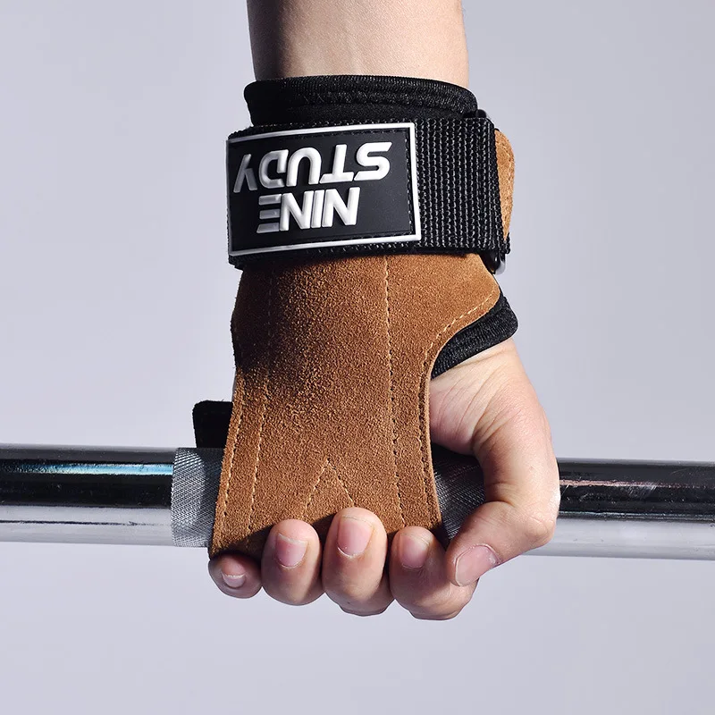 Cowhide Gym Gloves Grips Anti-Skid Weight Power Belt Lifting Pads Deadlift Belt Workout Crossfit Fitness Gloves Palm Protection 3