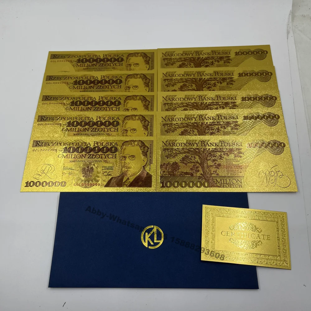2types Gold plated Poland Banknotes 1000000 2000000 PLN dollars Polish 1million 2 million bills for Partriotism Collection gold plated banknote world original notes commemorative banknotes