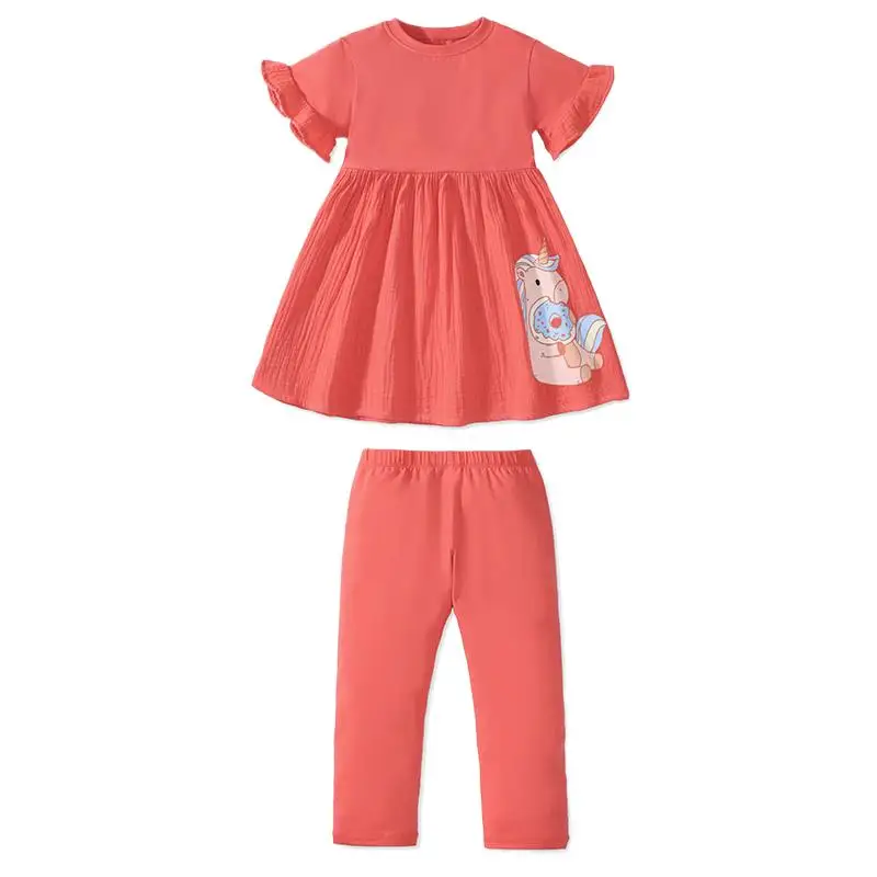 2Pcs/set New Tracksuit Summer Cotton Baby Girls Children's Clothing Sets Cartoon Unicorn Dress Tops+Pants Kids Clothes