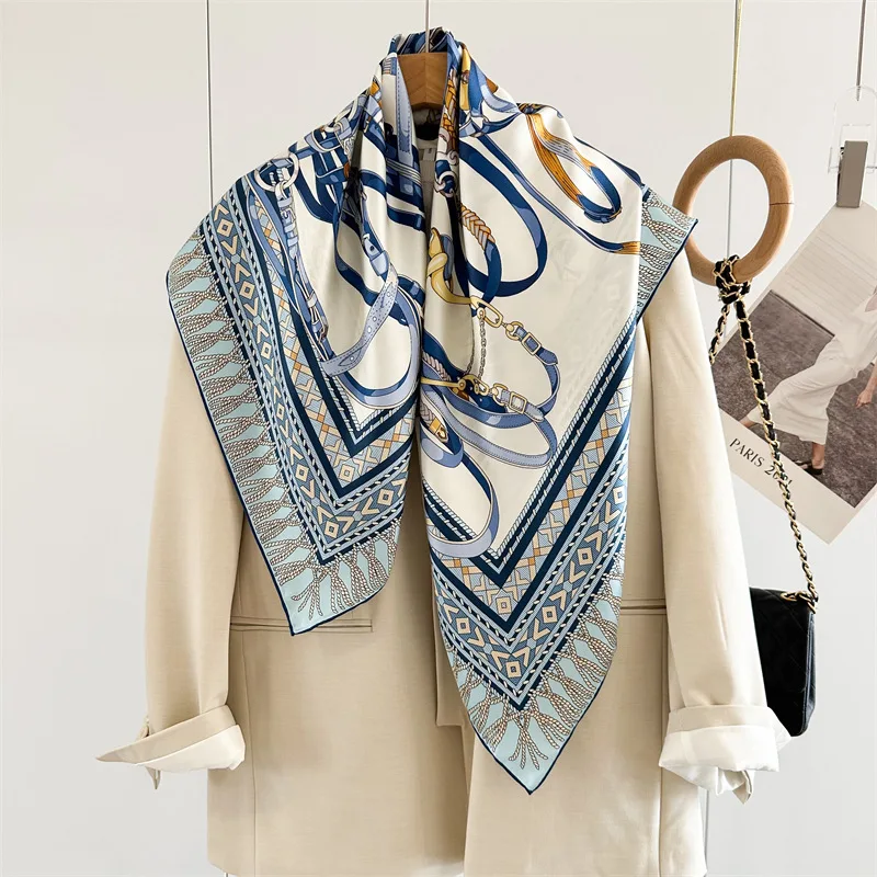 Belts Print 100% Silk Scarf Women Ladies Fashion Square Scarves Shawl Cape Poncho 35"x35"
