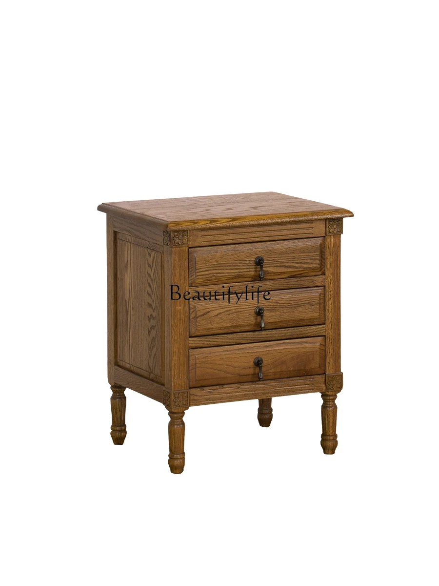 

American Country Solid Wood Bedside Cabinet Retro Idyllic Oak Locker